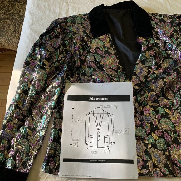 Vintage 80s shiny floral blazer Size S - Picture 2 of 3